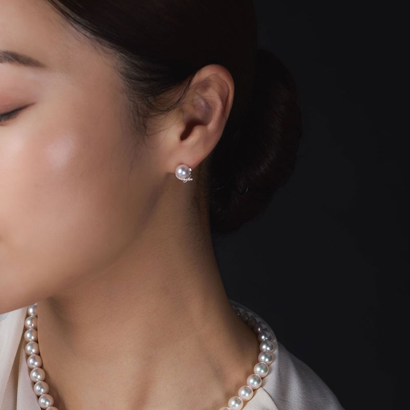 オーロラ花珠真珠 ピアス　7.5-8.0mm PT900 -Premium-