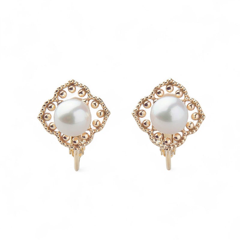 Fleur Eclat あこや真珠 フラワーイヤリング 5.0-5.5mm K10YG