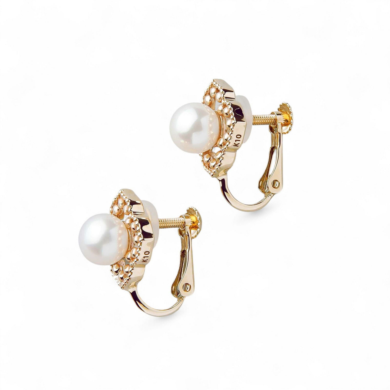 Fleur Eclat あこや真珠 フラワーイヤリング 5.0-5.5mm K10YG