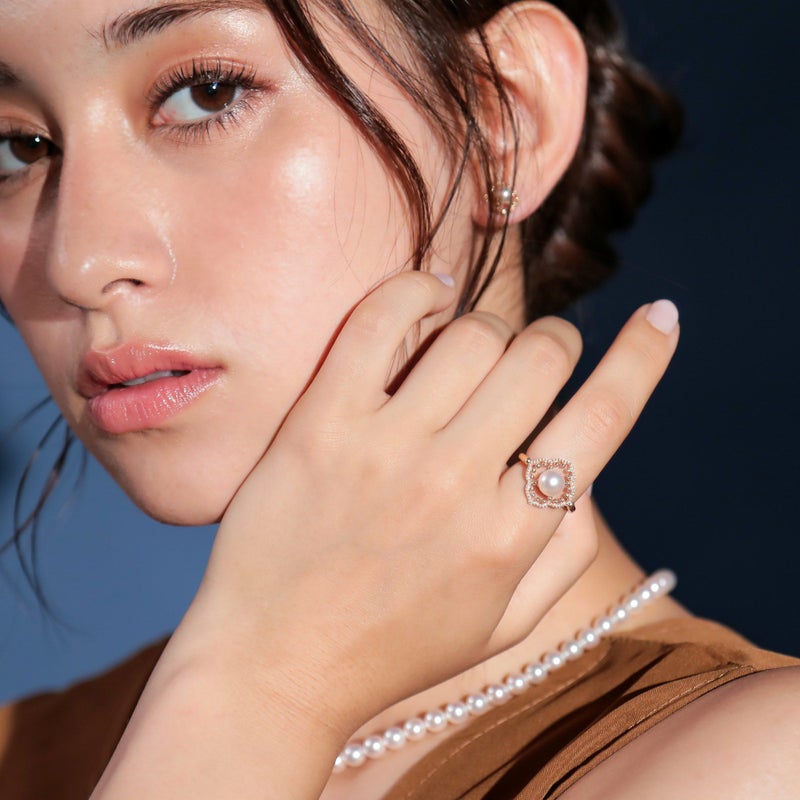 Fleur Eclat あこや真珠 フラワーリング　6.5-7.0mm K10YG