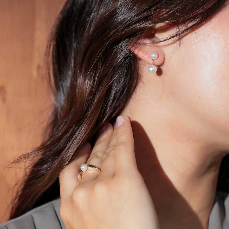 Carina あこや真珠 スリム シグネットリング　5.5-6.0mm K10YG