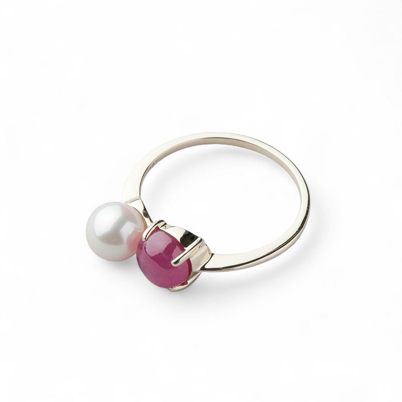 【WEB限定】あこや真珠×スタールビー リング　5.5-6.0mm/6mmUP K10YG