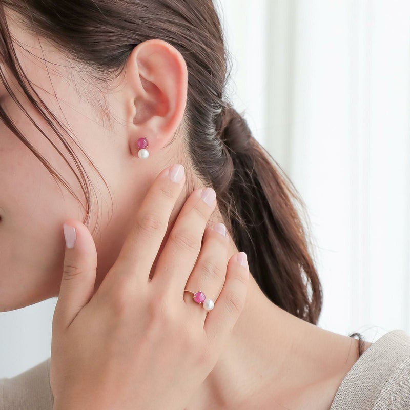 【WEB限定】あこや真珠×スタールビー リング　5.5-6.0mm/6mmUP K10YG