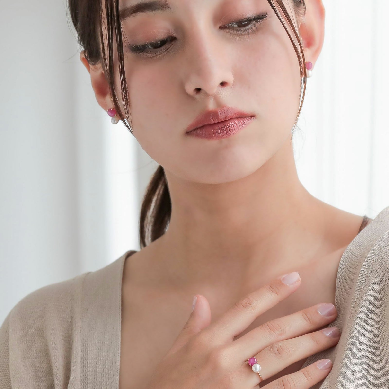 【WEB限定】あこや真珠×スタールビー リング　5.5-6.0mm/6mmUP K10YG