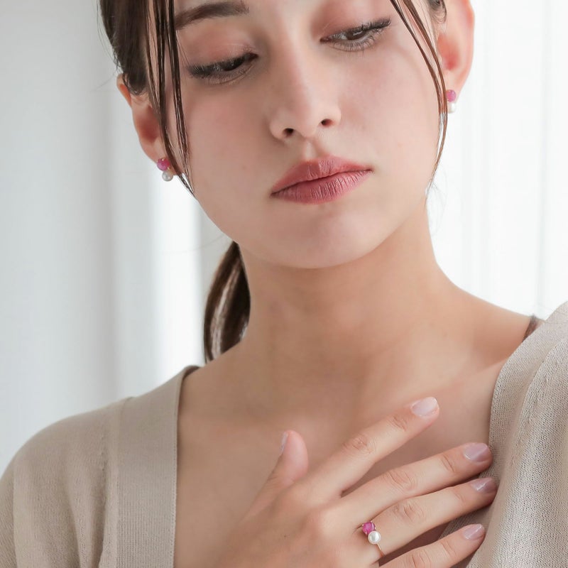 【WEB限定】あこや真珠×スタールビー リング　5.5-6.0mm/6mmUP K10YG