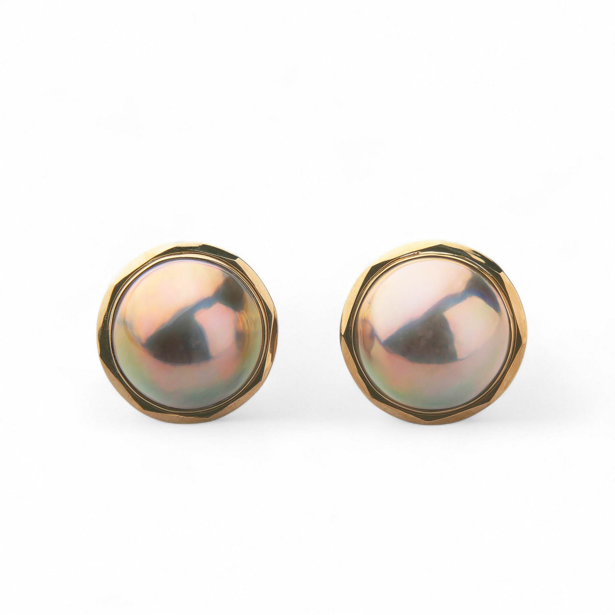 マベパール 18k ツイストデザインフレーム イヤリング 美品 Cream dot