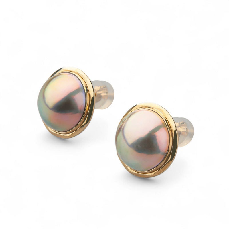 マベ真珠 ピアス12mmUP K18YG　オーロラブルー