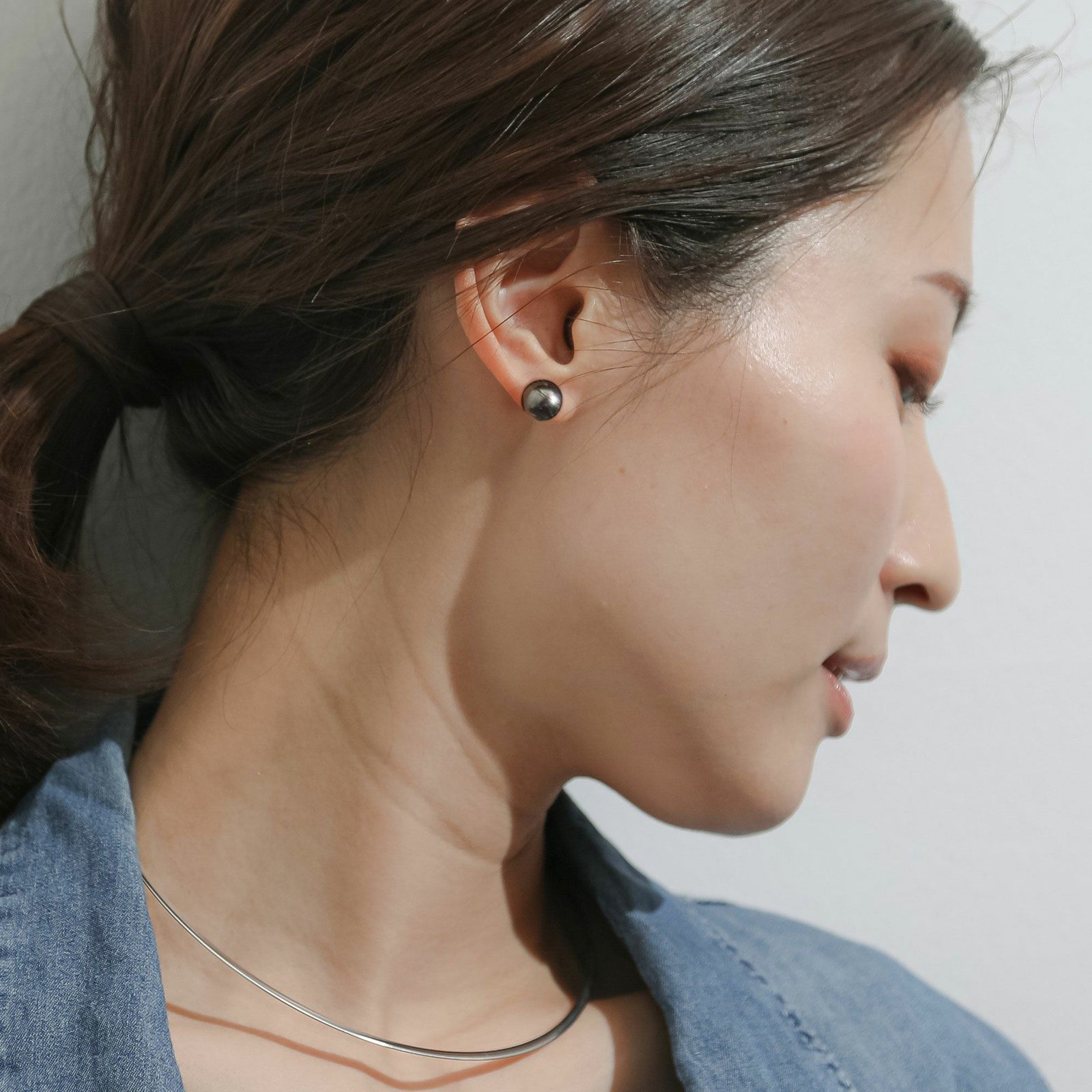 タヒチ黒蝶真珠 ピアス9mmUP PT900 -Aurora Lagoon-