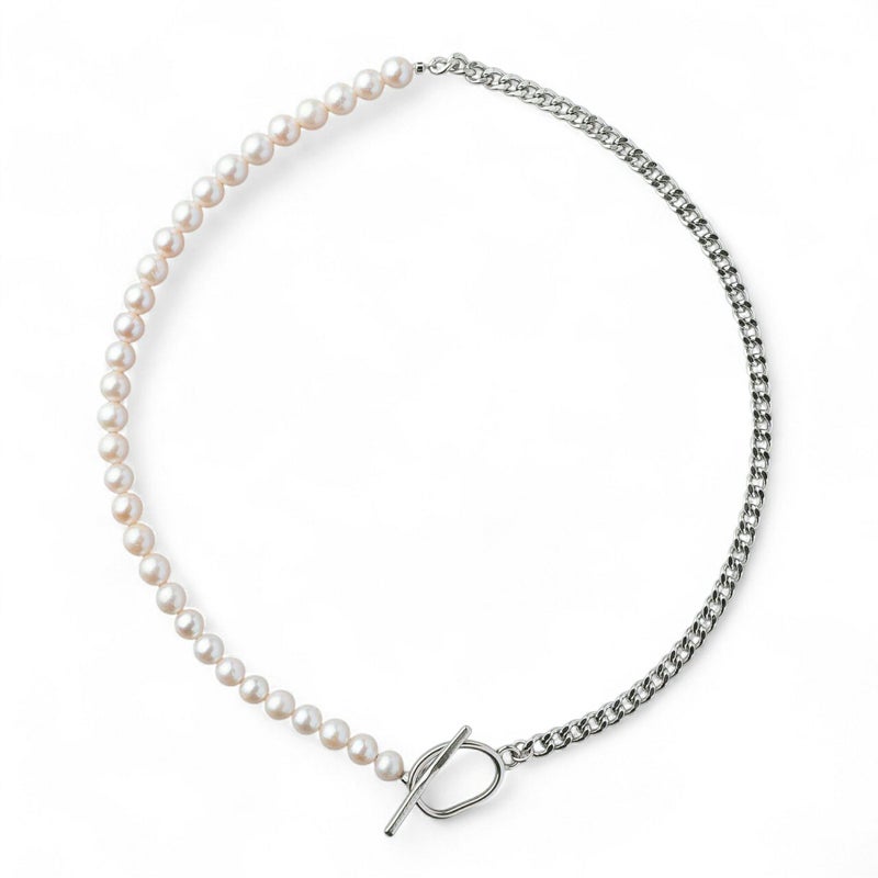 【WEB限定】淡水真珠 ハーフチェーン ネックレス　6.5-7.0mm SUS316L キヘイ