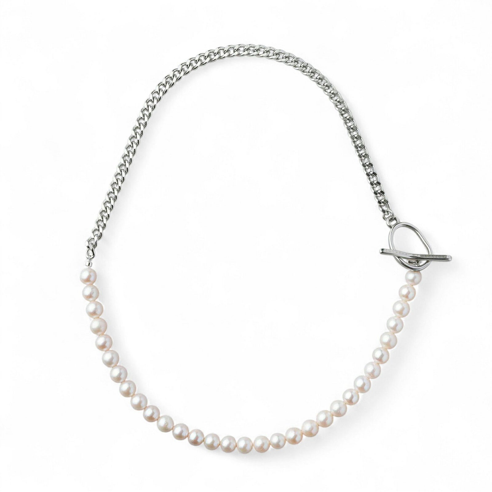 【WEB限定】淡水真珠 ハーフチェーン ネックレス　6.5-7.0mm SUS316L キヘイ