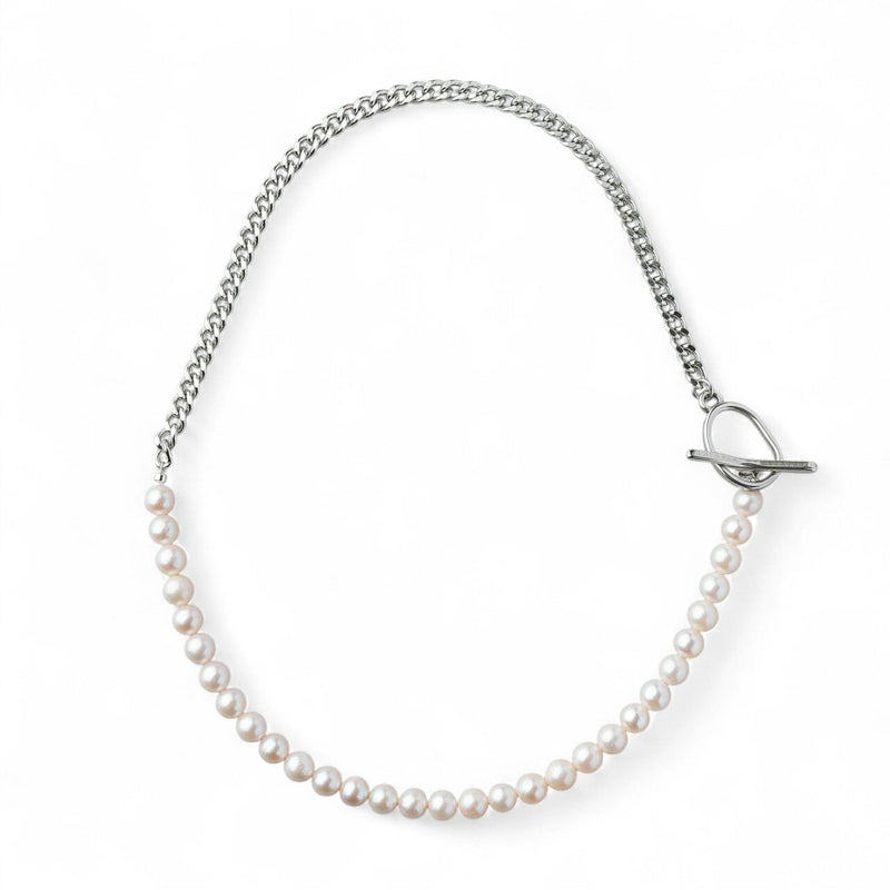 【WEB限定】淡水真珠 ハーフチェーン ネックレス　6.5-7.0mm SUS316L キヘイ