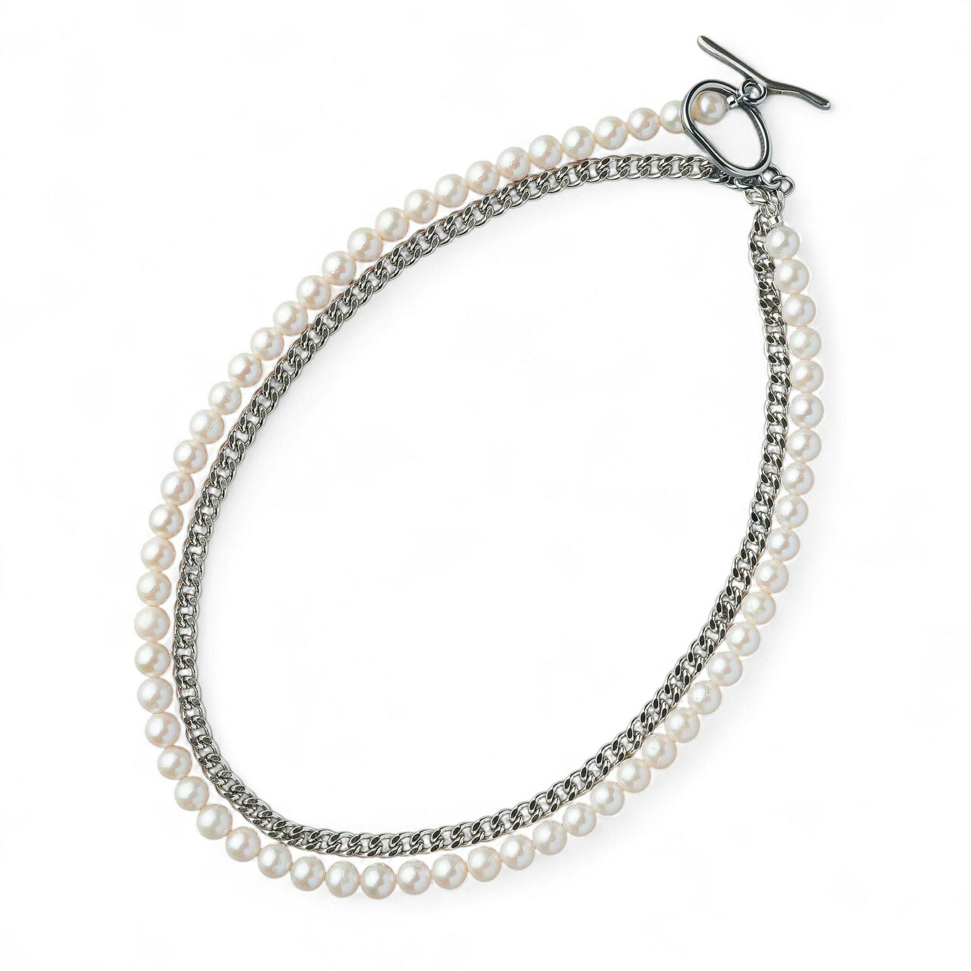 淡水真珠 ハーフチェーン ロングネックレス