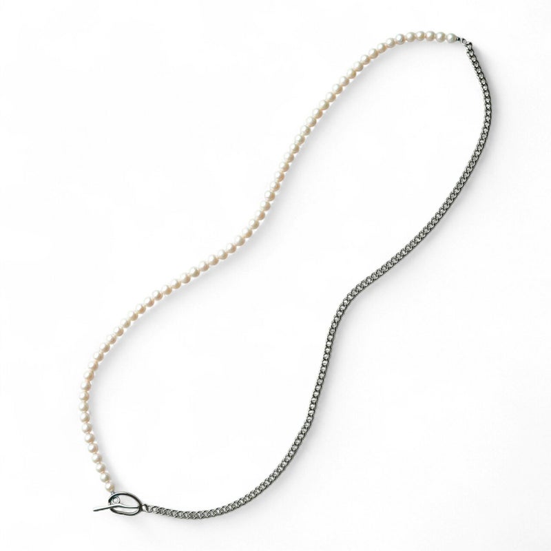 【WEB限定】淡水真珠 ハーフチェーン ロングネックレス　6.5-7.0mm SUS316L キヘイ
