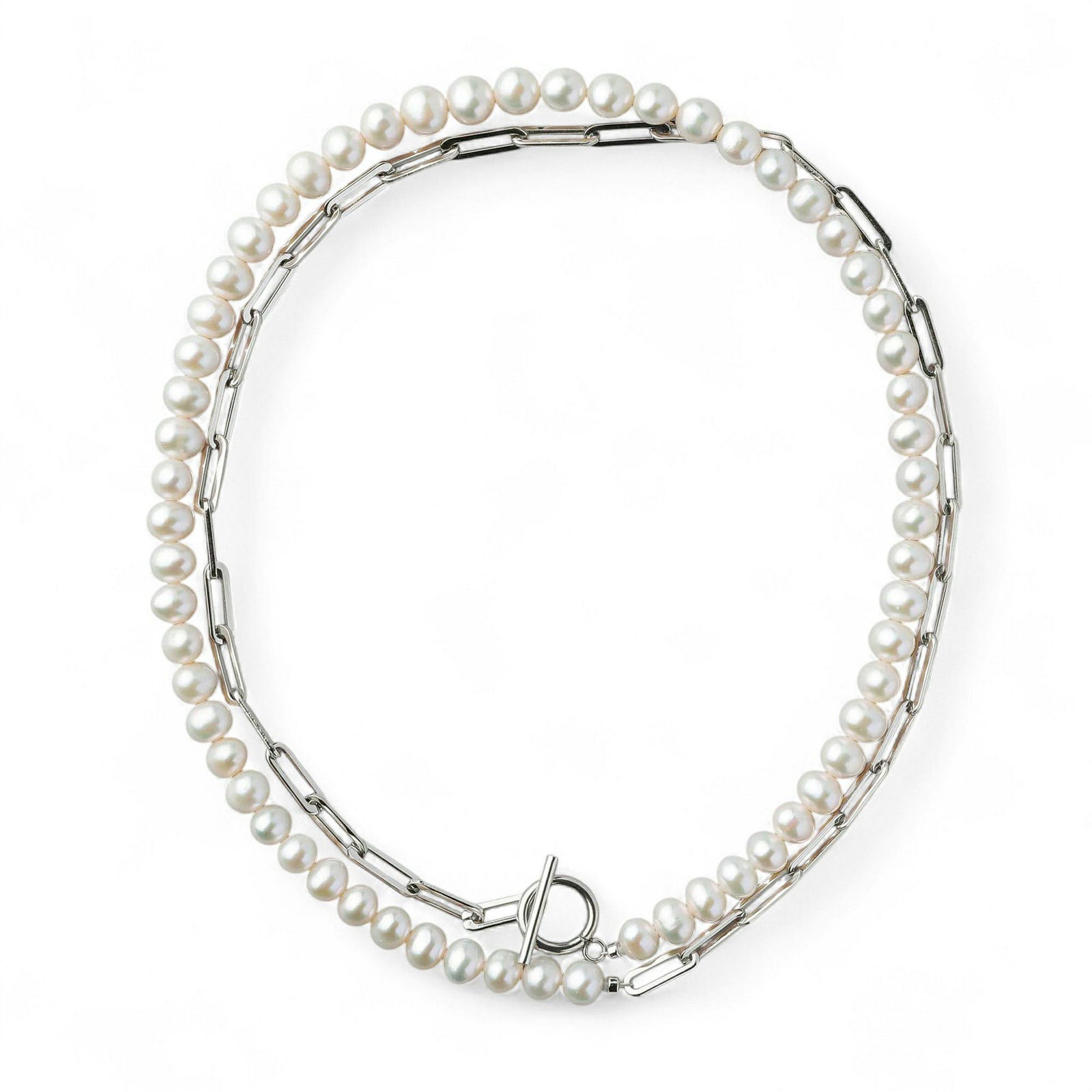 【WEB限定】淡水真珠 ハーフチェーン ロングネックレス　6.5-7.5mm SUS316L