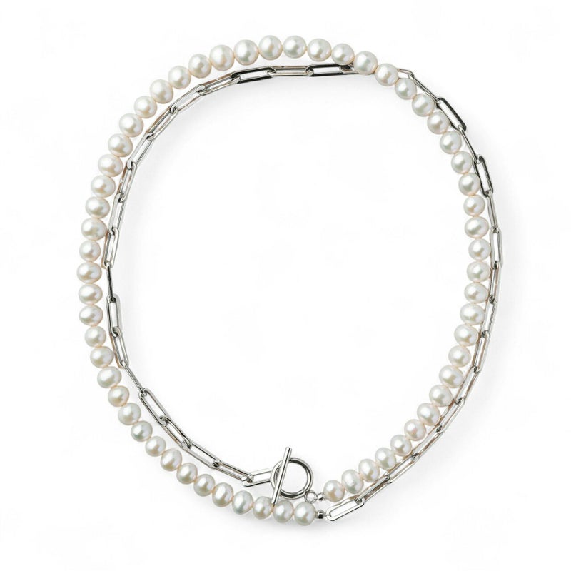 【WEB限定】淡水真珠 ハーフチェーン ロングネックレス　6.5-7.5mm SUS316L