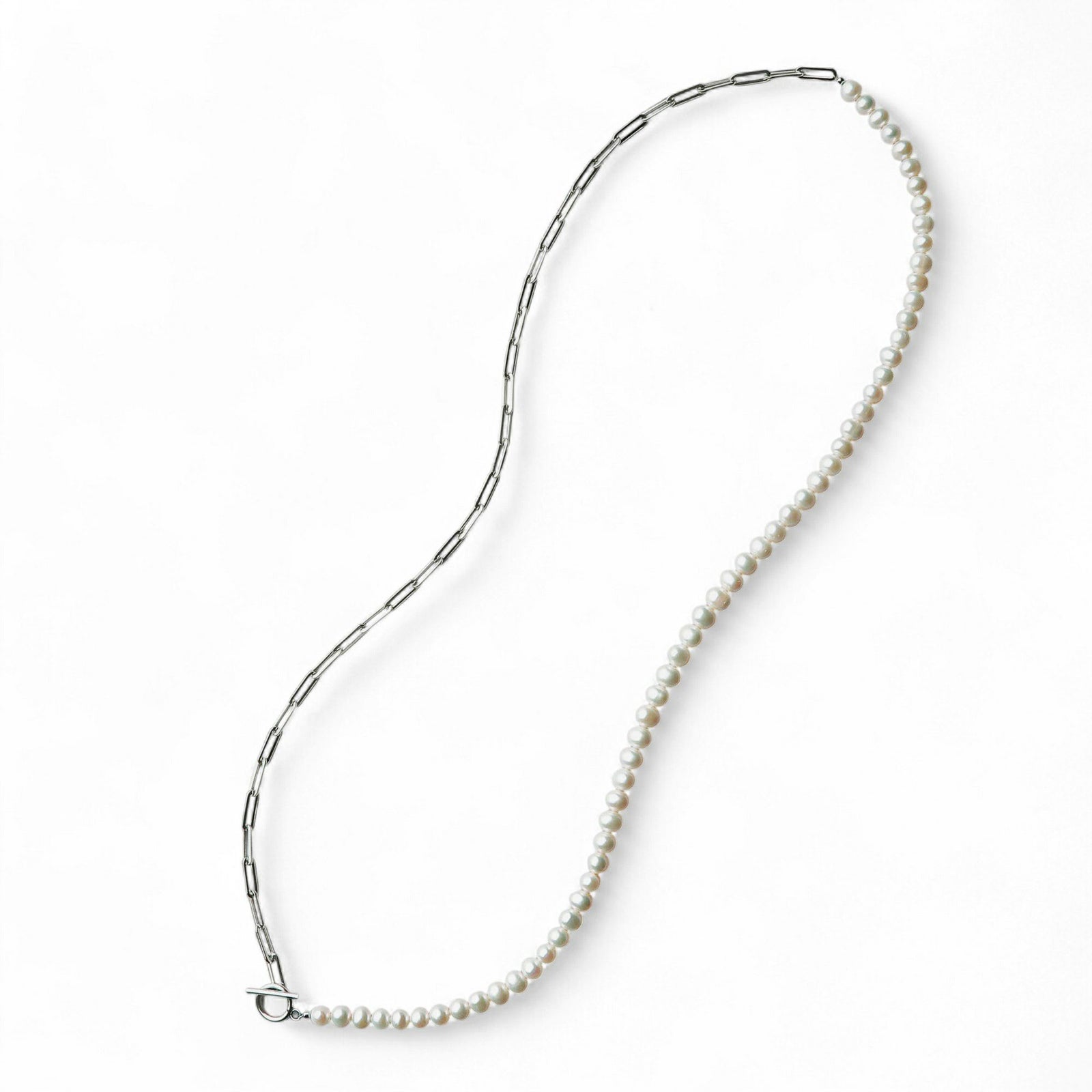 【WEB限定】淡水真珠 ハーフチェーン ロングネックレス　6.5-7.5mm SUS316L