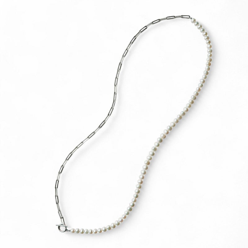 【WEB限定】淡水真珠 ハーフチェーン ロングネックレス　6.5-7.5mm SUS316L