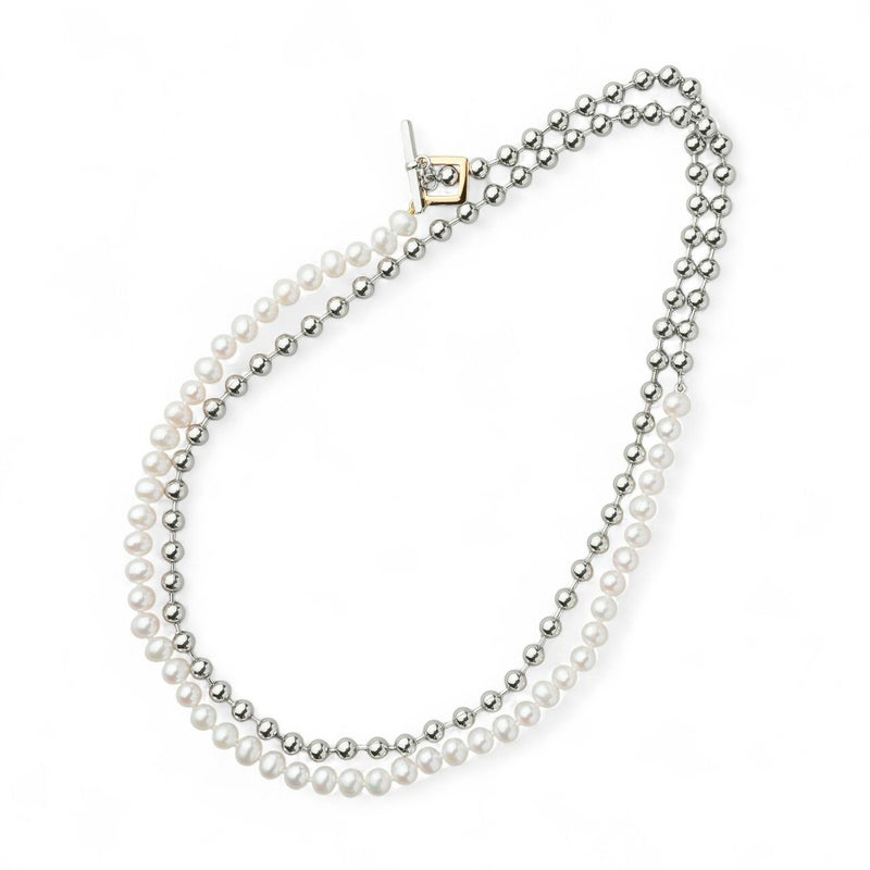 【WEB限定】淡水真珠×ボールチェーン ロングネックレス　5.5-6.0mm SUS304