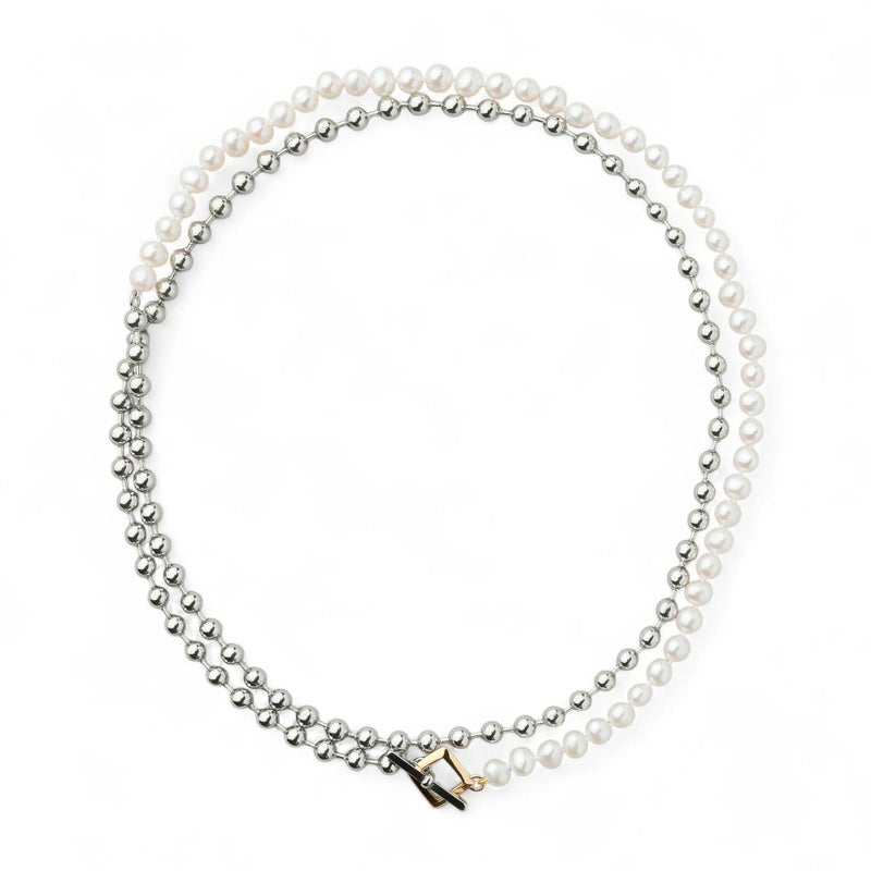 【WEB限定】淡水真珠×ボールチェーン ロングネックレス　5.5-6.0mm SUS304