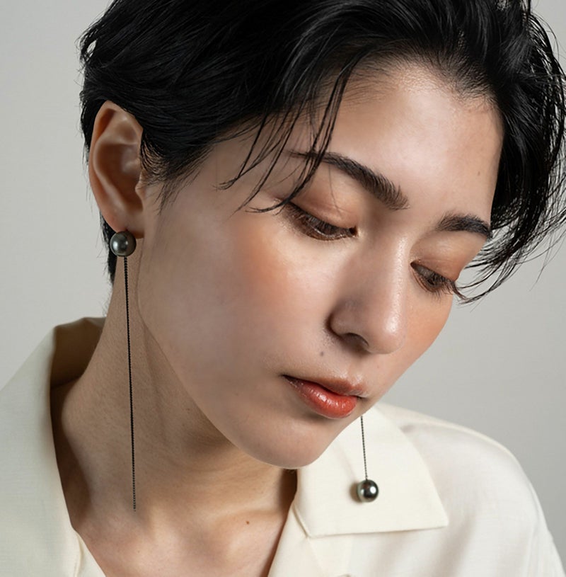 ルレナ ノワール マノンピアス/アップパール (片耳)　タヒチ黒蝶真珠 11mmUP K14WG/SV925 BRhP