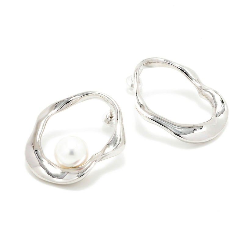 マルレナ マリッサピアス ウェーブ/インサイド ペア　淡水真珠 10mmUP SV925/K18WG