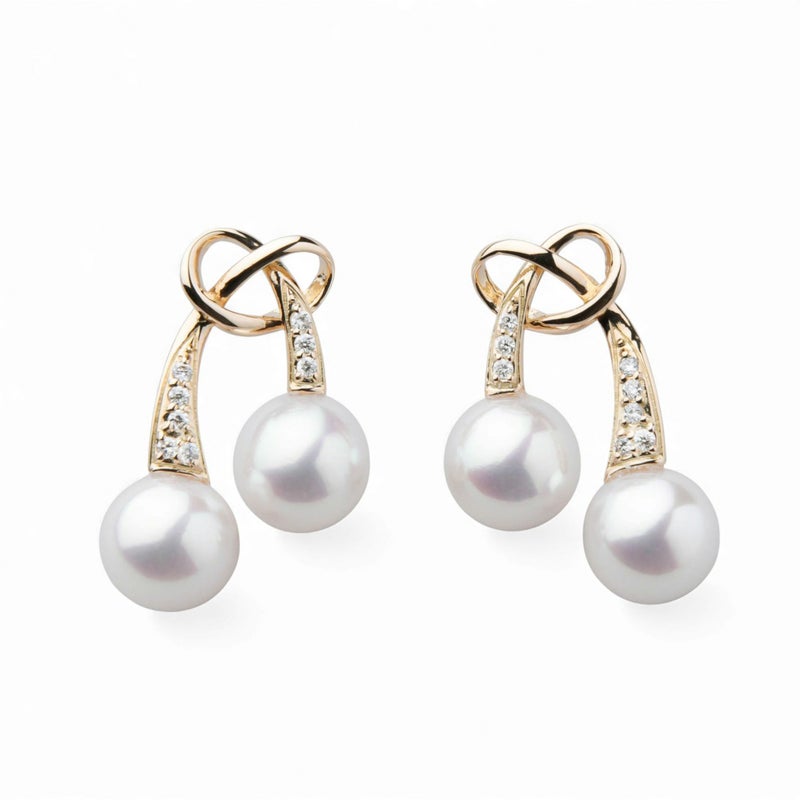  LUXE あこや真珠 リボンピアス6.5-7.0mm K18YG