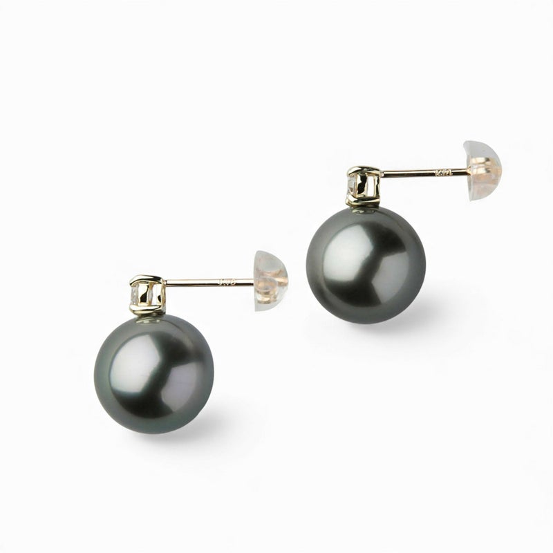  LUXE タヒチ黒蝶真珠 ピアス　9mmUP PT900/K18YG
