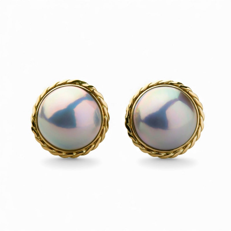 マベ真珠 ピアス12mmUP K18YG オーロラブルー [WSP]