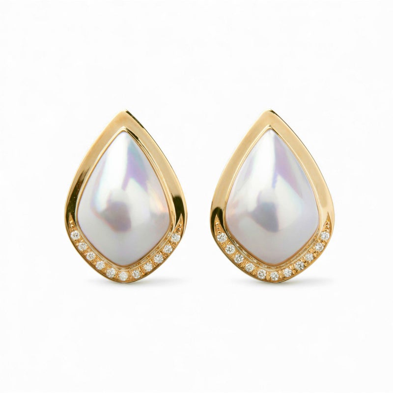 マベ真珠 ピアス　角ツユ11mmUP K18YG オーロラホワイト [WSP]