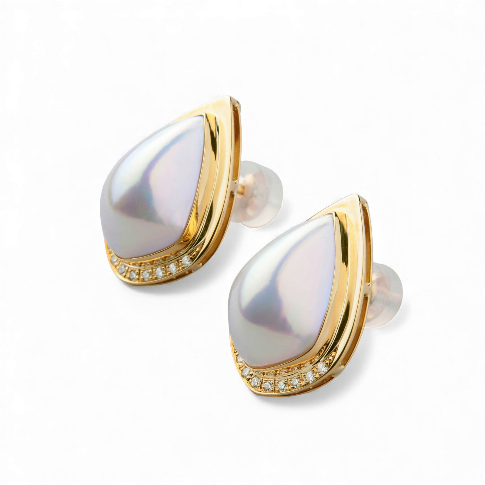 マベ真珠 ピアス　角ツユ11mmUP K18YG オーロラホワイト [WSP]