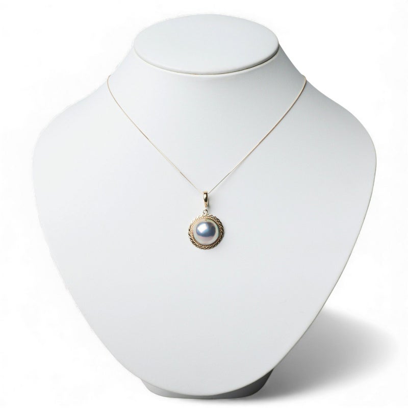  マベ真珠 クリッカー/ペンダントトップ　15mm K18YG オーロラブルー [WSP]