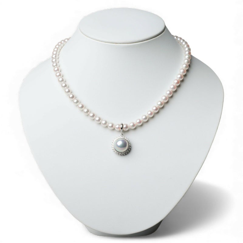 マベ真珠 ダイヤ ペンダントトップ　12mmUP K18YG 角ツユ オーロラブルー [WSP] マベ真珠 ダイヤ クリッカー/ペンダントトップ　13mmUP K18WG [WSP]