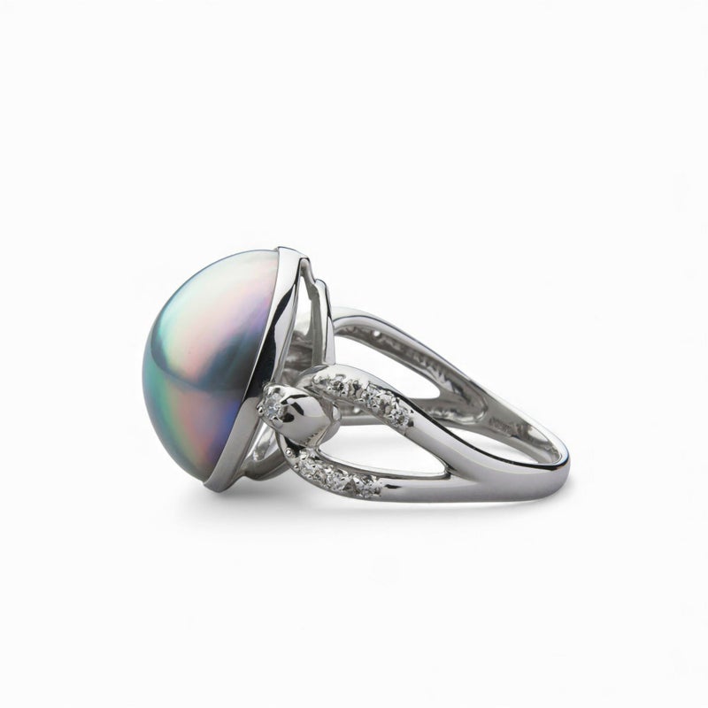 マベ真珠 リング　14mmUP K18WG オーロラパープル [WSP]