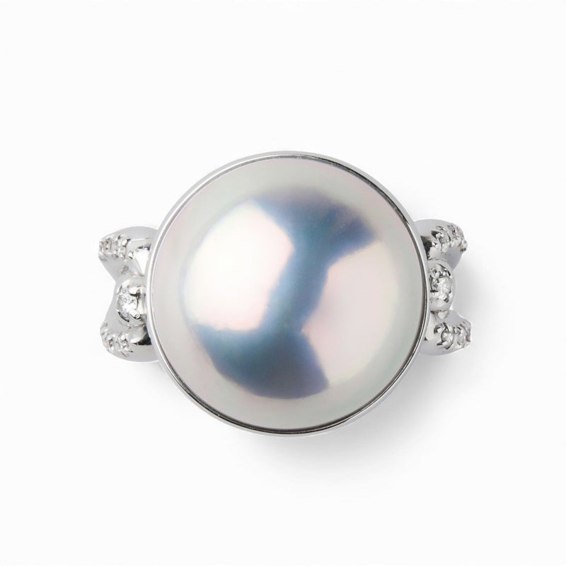 マベ真珠 リング　14mmUP K18WG オーロラパープル [WSP]