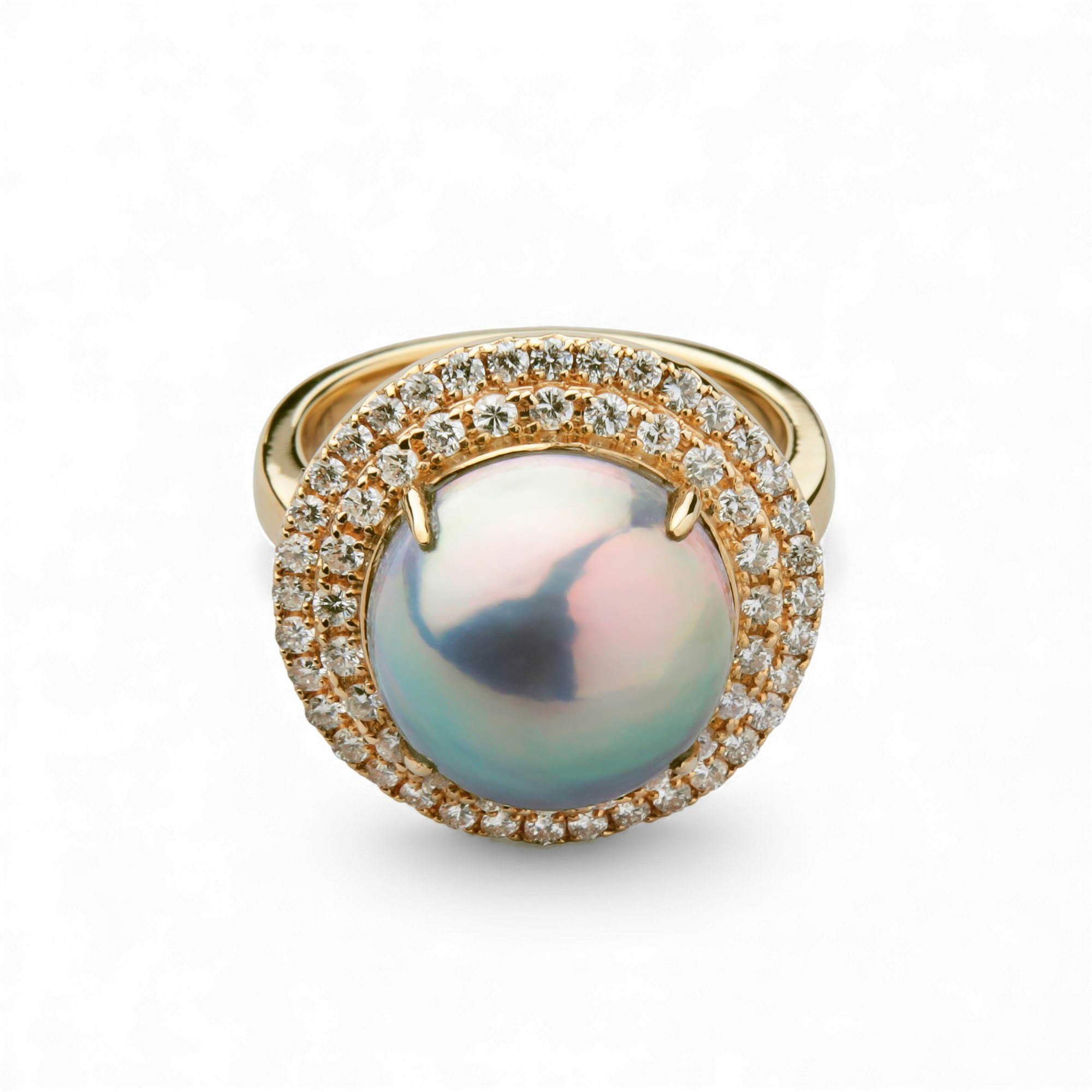 マベ真珠 リング 12mmUP K18YG オーロラグリーン [WSP] | その他リング