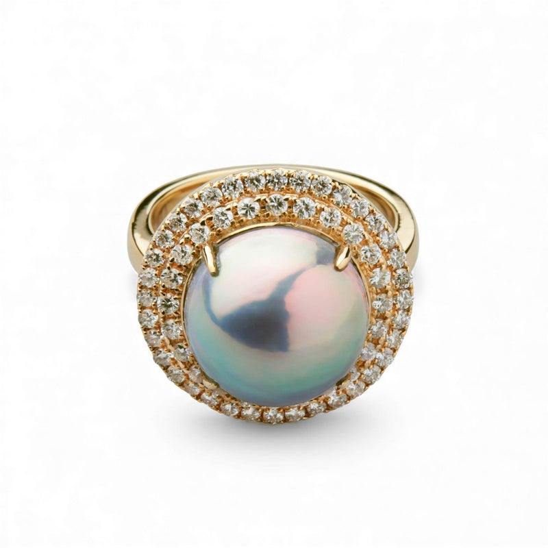 マベ真珠 リング　12mmUP K18YG オーロラグリーン [WSP]