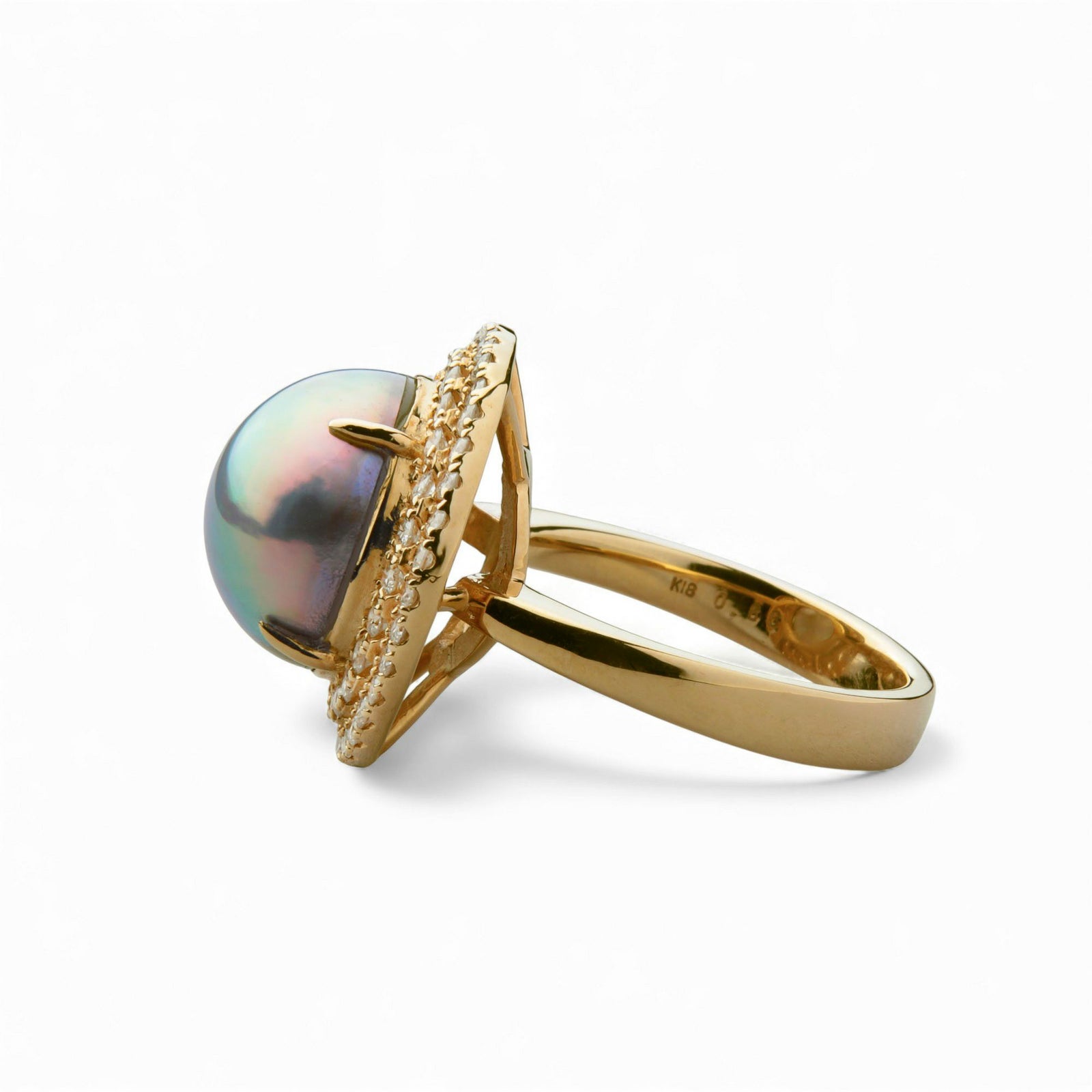 マベ真珠 リング　12mmUP K18YG オーロラグリーン [WSP]