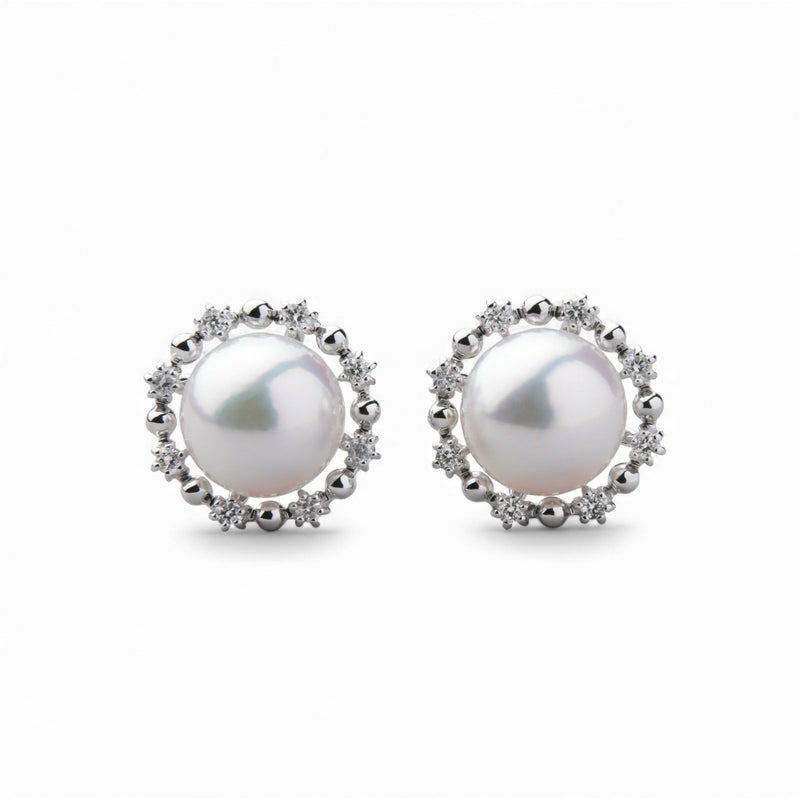 オーロラ花珠真珠 ピアス　7.5-8.0mm PT900 取り巻き [WSP]