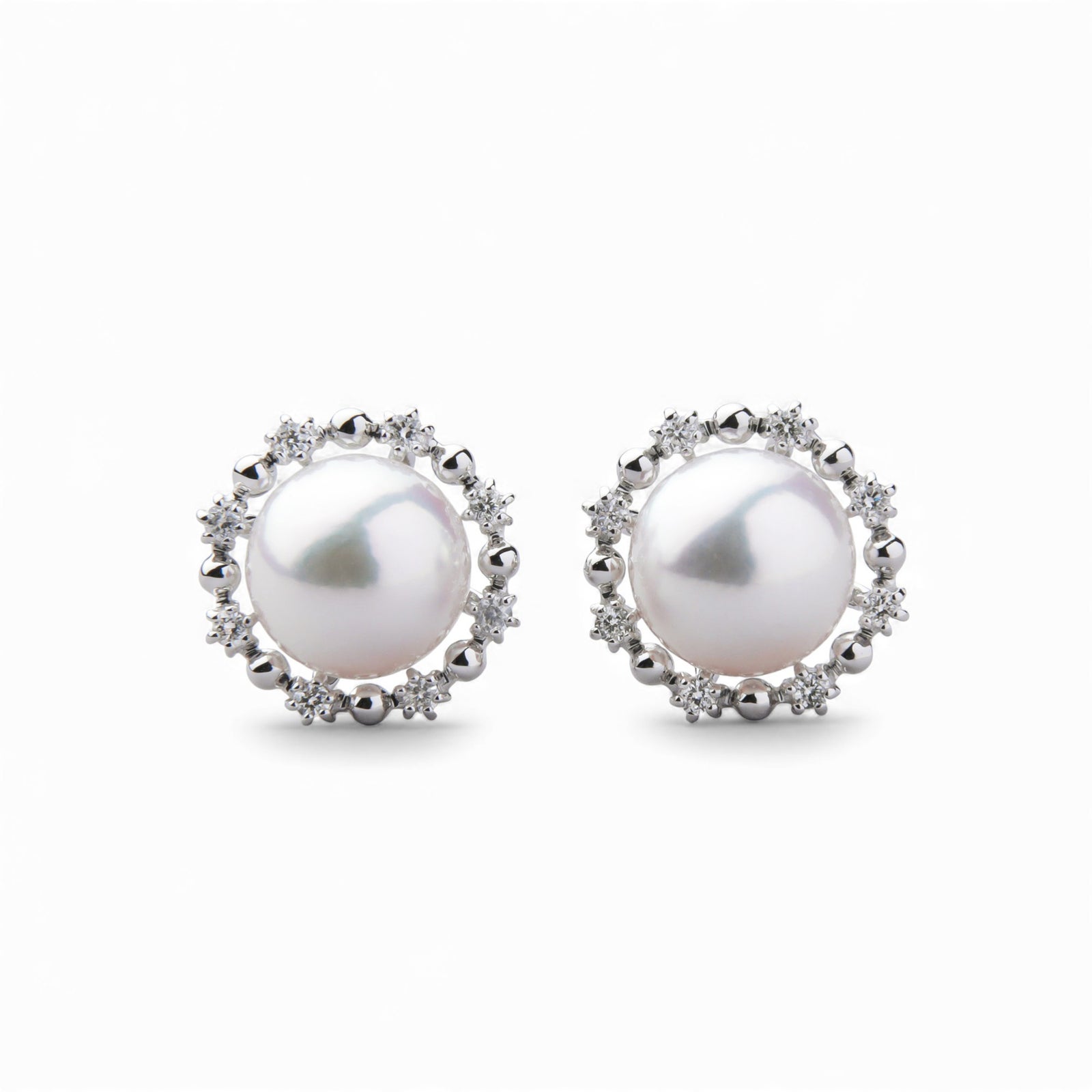 オーロラ花珠真珠 ピアス　7.5-8.0mm PT900 取り巻き [WSP]