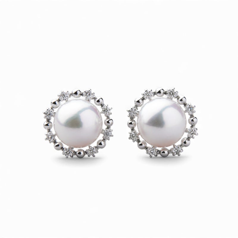オーロラ花珠真珠 ピアス　7.5-8.0mm PT900 取り巻き [WSP]