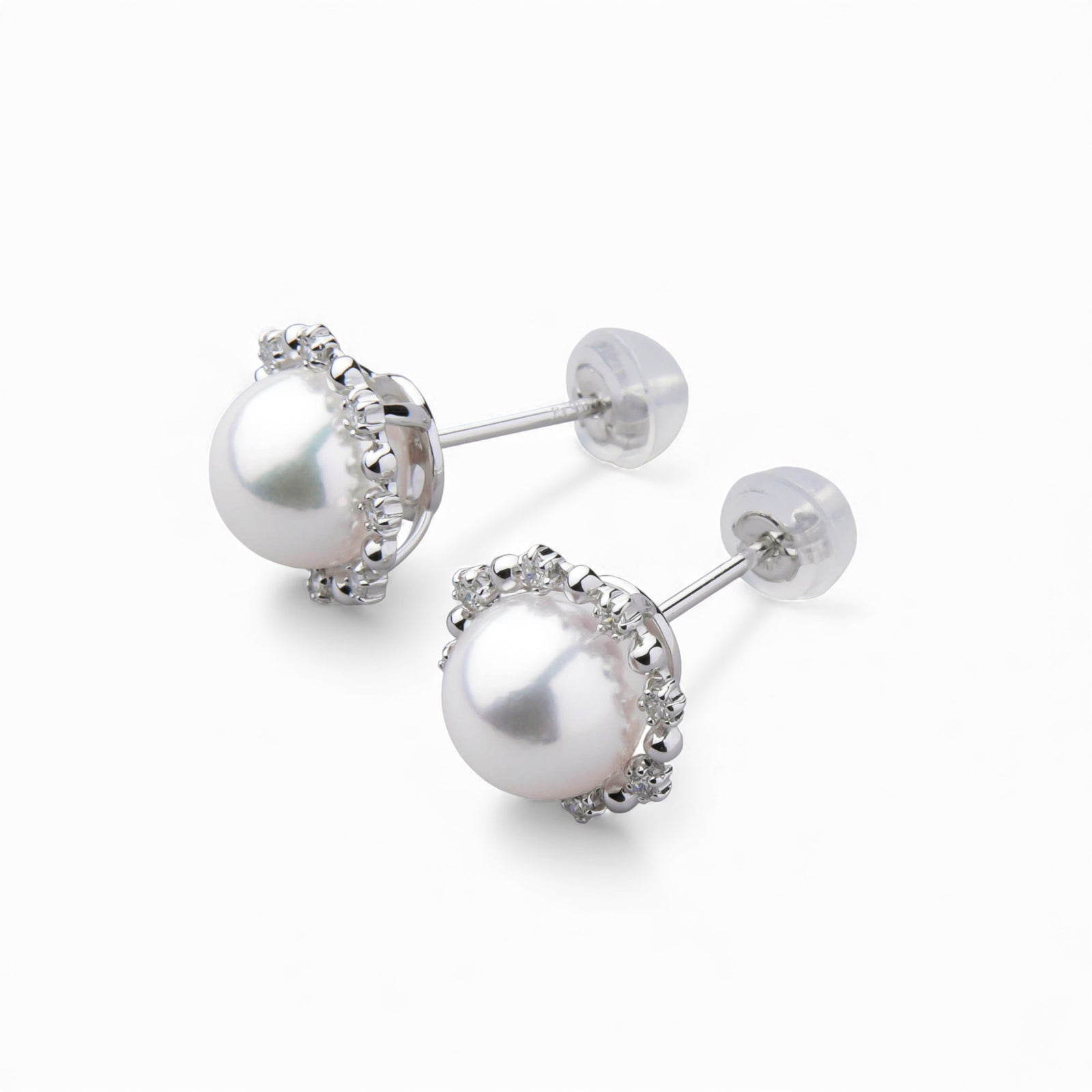 オーロラ花珠真珠 ピアス　7.5-8.0mm PT900 取り巻き [WSP]