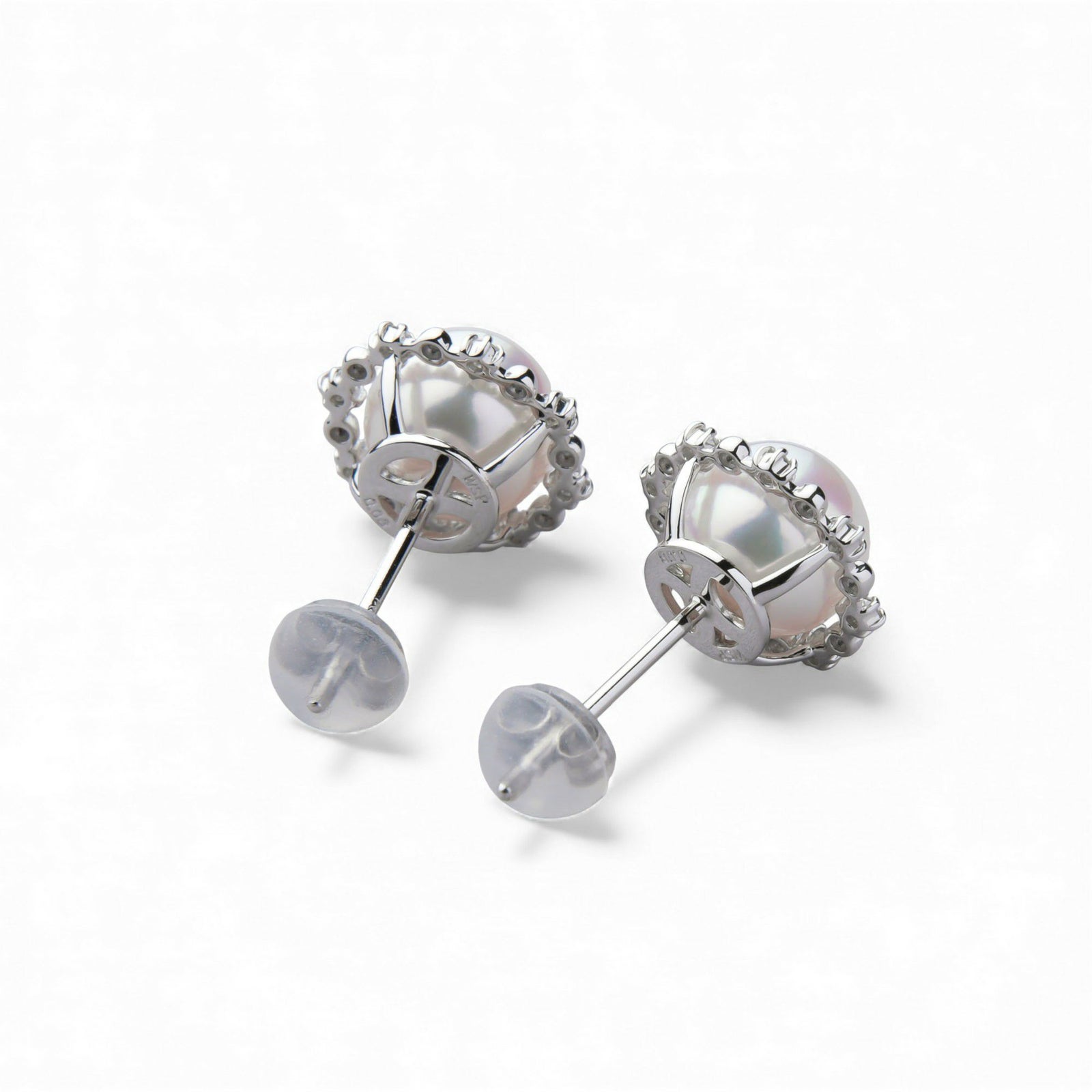 オーロラ花珠真珠 ピアス　7.5-8.0mm PT900 取り巻き [WSP]