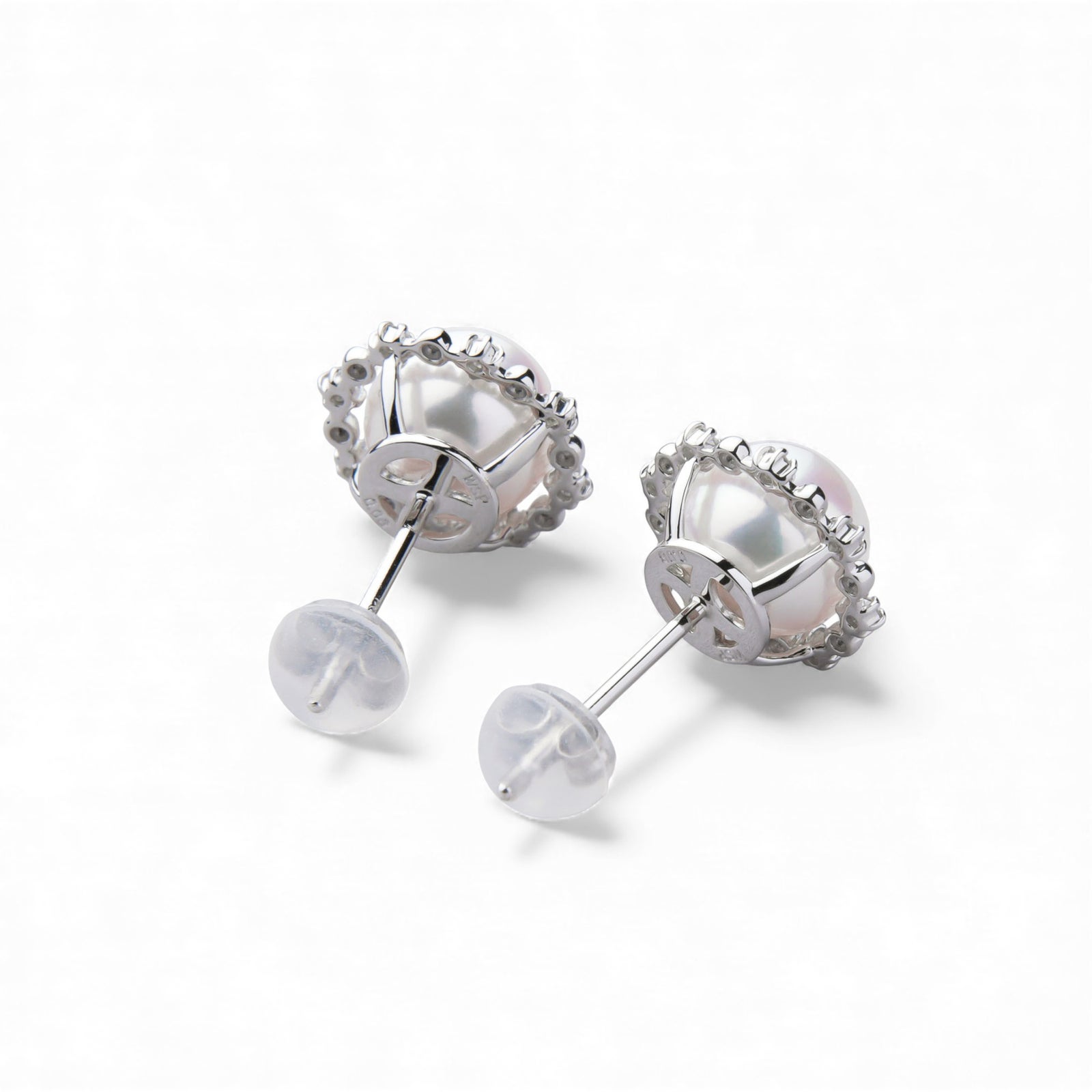オーロラ花珠真珠 ピアス　7.5-8.0mm PT900 取り巻き [WSP]