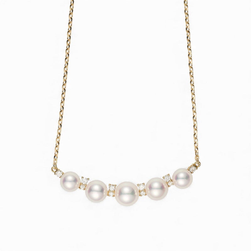 5珠パールグラデーション ダイヤペンダント K18YG [WSP]