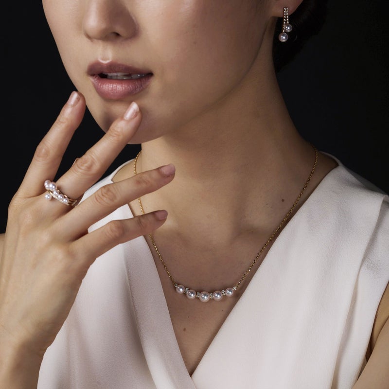 5珠パールグラデーション ダイヤペンダント K18YG [WSP]