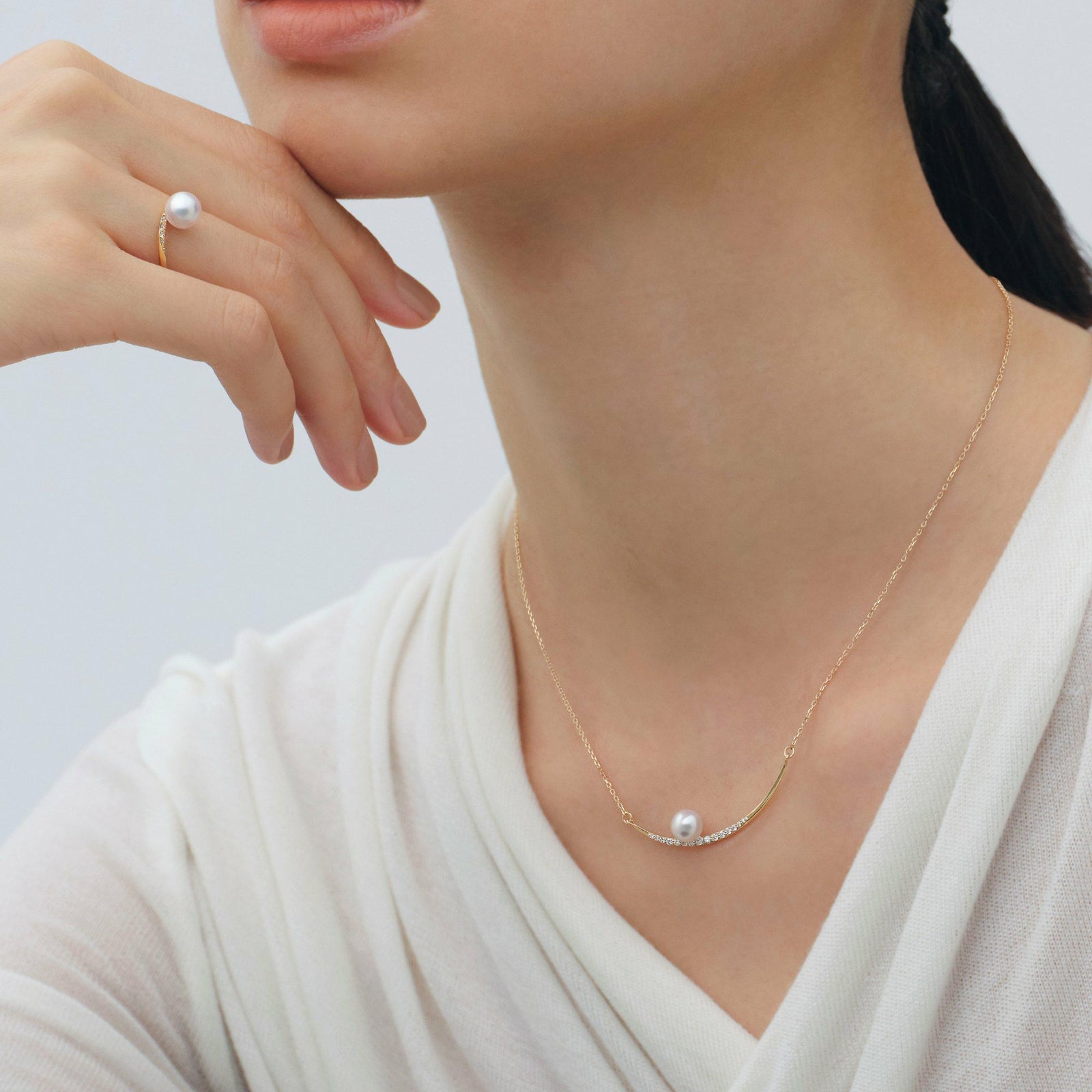 三日月 パールペンダント K18YG [WSP]