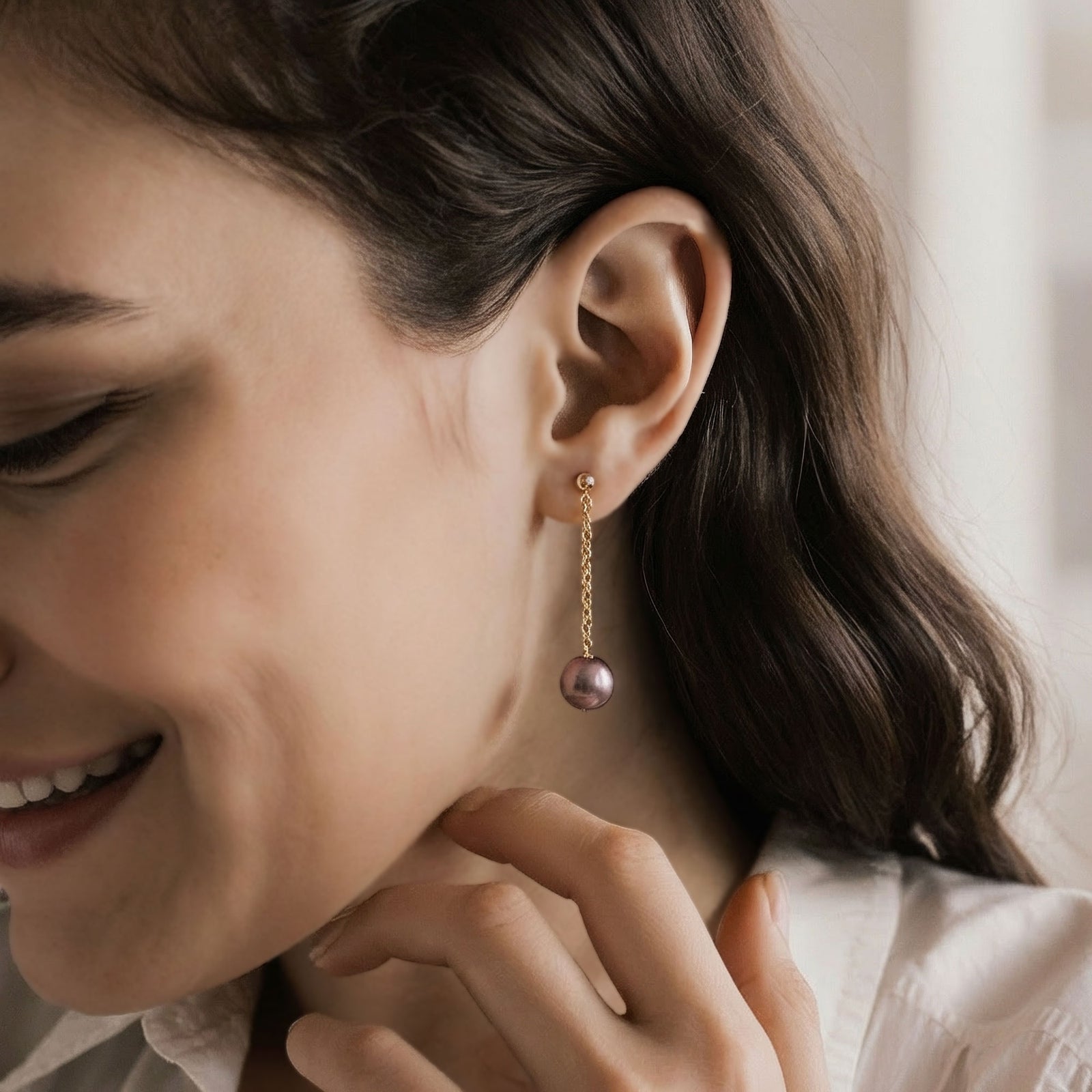 Mauvette 淡水真珠 チェーンピアス　11mmUP K18YG