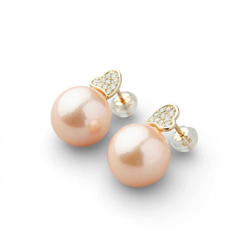 Mauvette 淡水真珠 ピアス　11mmUP K18YG オレンジ