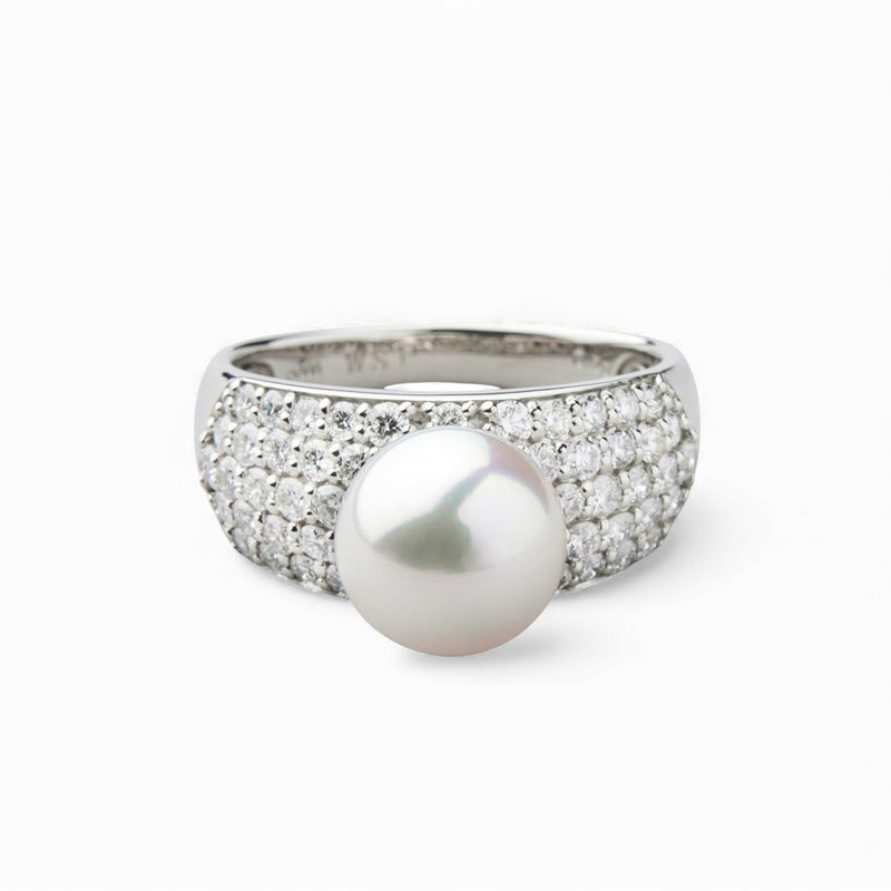 オーロラ花珠真珠 ダイヤモンド パヴェリング　8.5-9.0mm PT900 -TOP Quality-