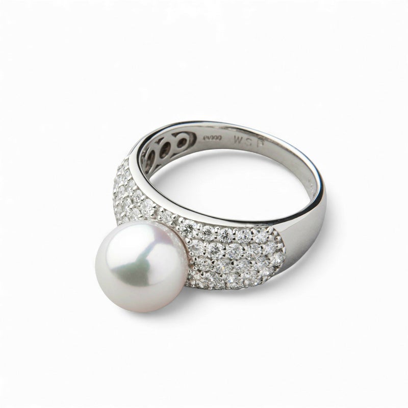 オーロラ花珠真珠 ダイヤモンド パヴェリング　8.5-9.0mm PT900 -TOP Quality-